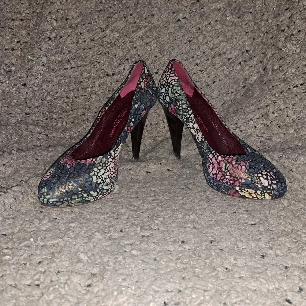 GIULIANO VENANZI Italy-Crackled Nubuck Colorful Florals-Platform-Sz 8-Excellent - Picture 4 of 8